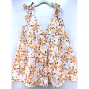 ASOS Quilted Floral Star Loose Fit Romper Sz US 12 Tie Shoulder Boho Cottagecore